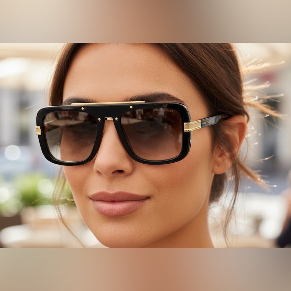 Marc Jacobs Black and Gold Square Aviator Unisex Sunglasses
